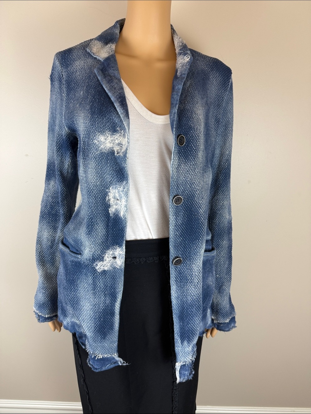 Avant Toi Mixed Media Ombre Distressed Blazer